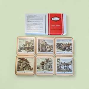 Pimpernel Village Scene Coasters Set - Cream and Brown